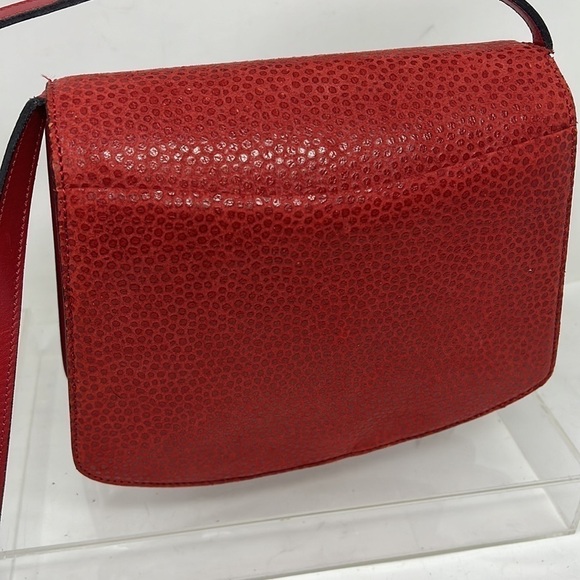 Nina Ricci Red Leather Pebbled Suede Combination Shoulder Bag Made in France - Picture 13 of 15